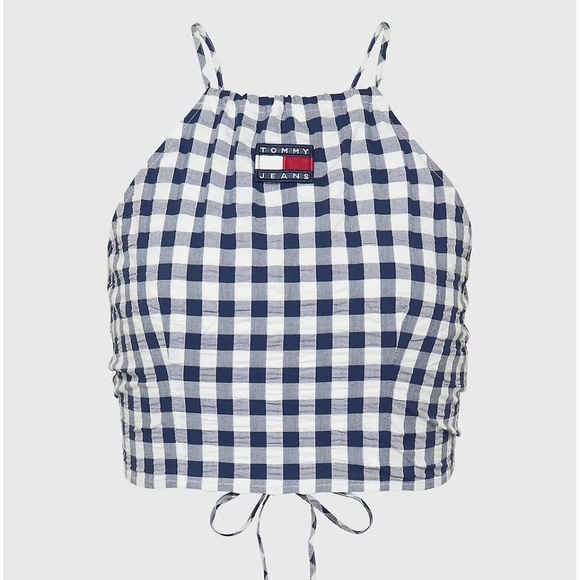 [NWT] Tommy Hilfiger Jeans Seersucker Gingham Lace up Halter Top - Sz S - Picture 2 of 13